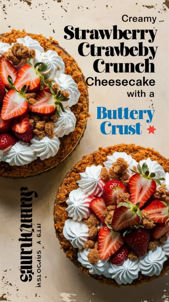 Creamy Strawberry Crunch Cheesecake with a Buttery Crust