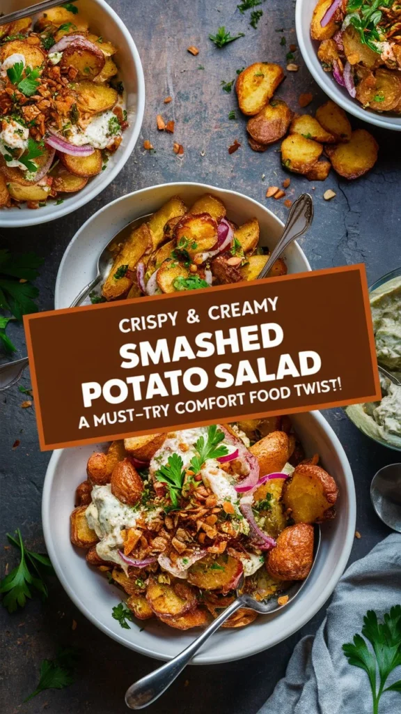 "Crispy & Creamy Smashed Potato Salad – A Must-Try Comfort Food Twist!"