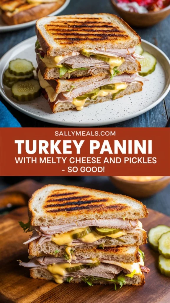 Turkey Panini with Melty Cheese and Pickles – So Good!