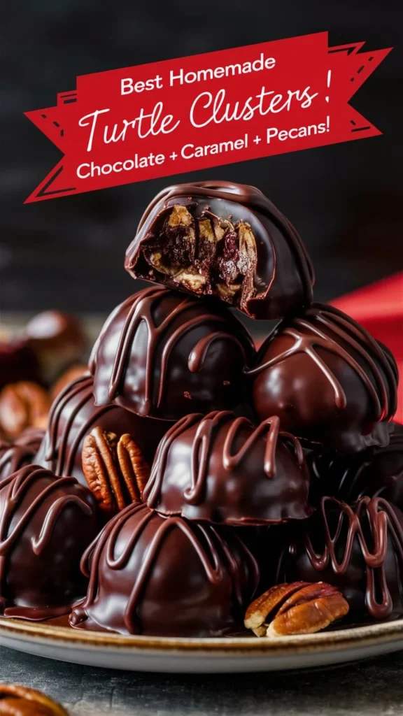“Best Homemade Turtle Clusters: Chocolate + Caramel + Pecans!”