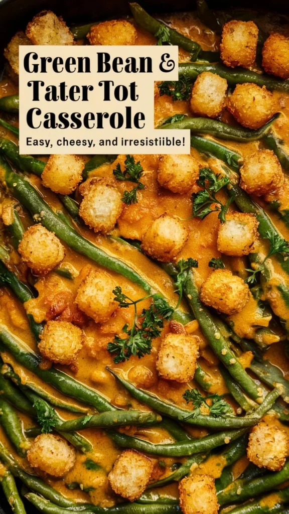 “Green Bean & Tater Tot Casserole – Easy, Cheesy, and Irresistible!”