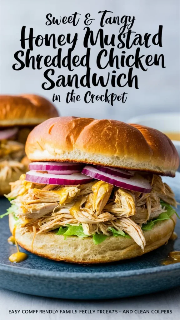 “Sweet & Tangy Honey Mustard Shredded Chicken Sandwich in the Crockpot”