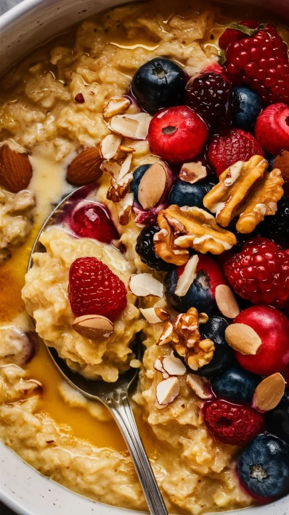 Easy Custard Oatmeal with Fresh Berries & Nuts
