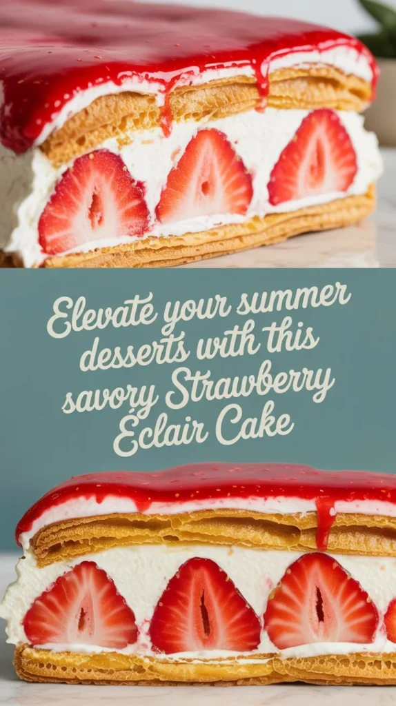 “Elevate Your Summer Desserts with This Savory Strawberry Éclair Cake”