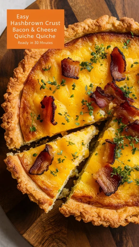 Easy Hashbrown Crust Bacon & Cheese Quiche Ready in 30 Minutes