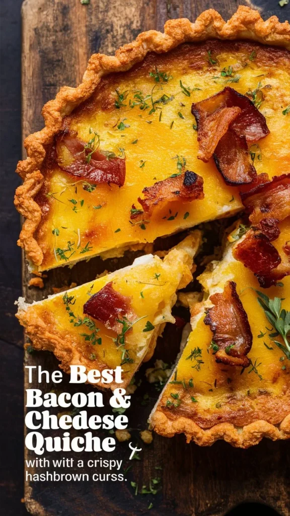 The Best Bacon & Cheese Quiche with a Crispy Hashbrown Crust