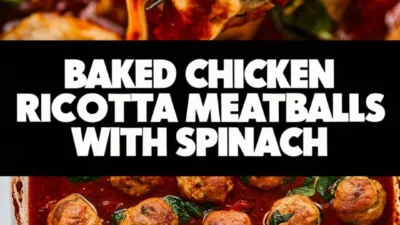 Baked Chicken Ricotta Meatballs with Spinach