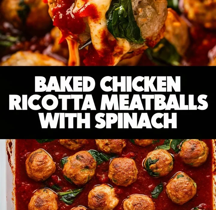 Baked Chicken Ricotta Meatballs with Spinach