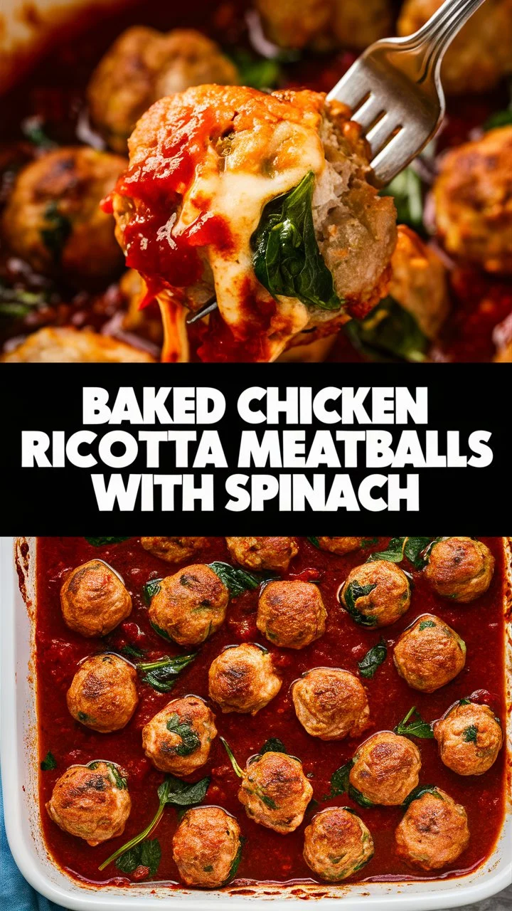 Baked Chicken Ricotta Meatballs with Spinach