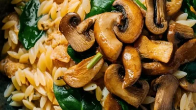 “Soft & Chewy Orzo Pasta with Mushrooms”