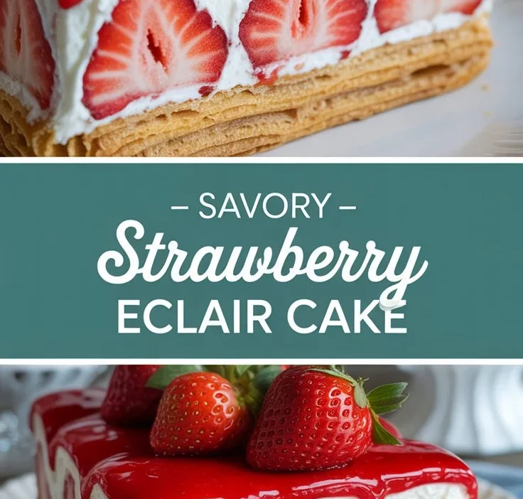 Savory Strawberry Eclair Cake